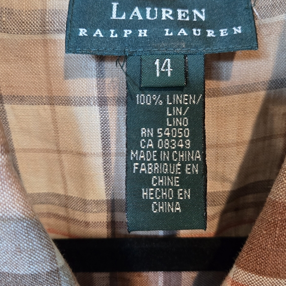 Ralph Lauren LINEN Womens Button Down Plais Shirt BEATIFUL - Picture 2 of 4